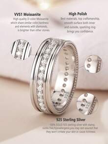 AIHUASI 1 chiếc nhẫn đính hôn kim cương Moissanite bạc Sterling 925 dành cho nam cắt tròn 2.0mm màu D Nhẫn cưới Moissanite cấp độ VVS1 Nhẫn vĩnh cửu dành cho nam Trang sức cao cấp Quà tặng ngày lễ tình nhân - Bạc - Xem 6