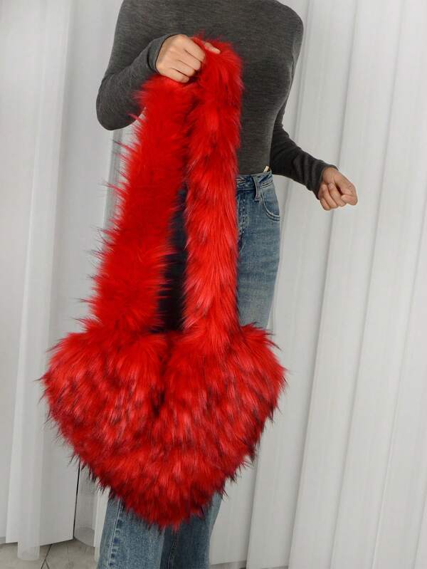 New European&American Fashion Heart Shaped Crossbody Bag For Women, High-End Sexy Fluffy Large Capacity Shoulder Bag, Heart Purse, Perfectly Match With Valentine Day Dress