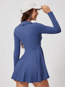 MASKERT Vestido Esportivo Feminino, Conjunto de Ioga, Vestido de Tênis, Shorts Combinando Confortáveis e Amigáveis à Pele - Azul Marinho - Visão 3