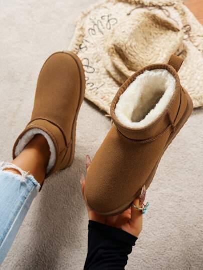 2025 Modne, damskie, jednokolorowe, zimowe buty na platformie, grube, codzienne trampki na koturnie, buty do chodzenia na świeżym powietrzu, zimowe, plus size, termiczne, krótkie, rurki, proste, brązowe, śniegowce, buty wsuwane