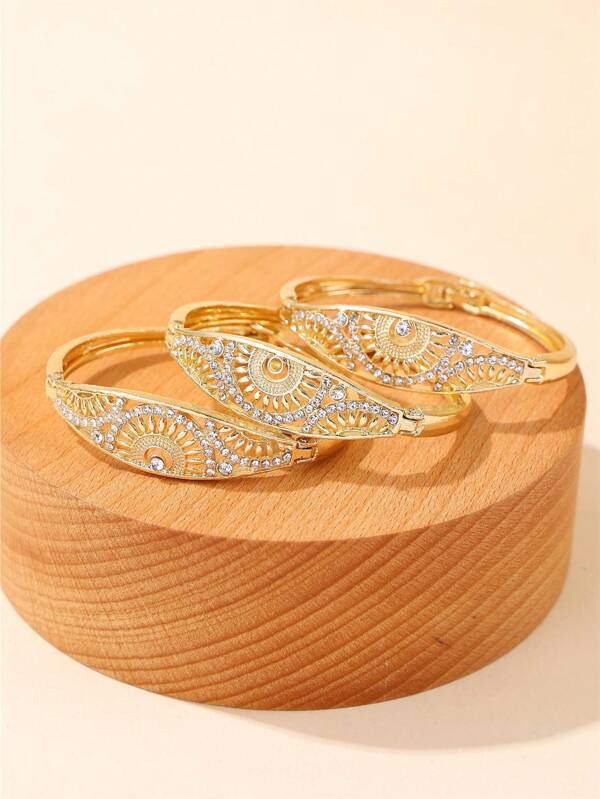 1 Set French Romantic Middle Eastern Saudi Arabian Bestselling Palace Sunflower Handmade Rhinestone Encrusted Metal Openable Bangle Bracelet, Suitable For Women's Wedding, Party, Banquet, And Daily Wear