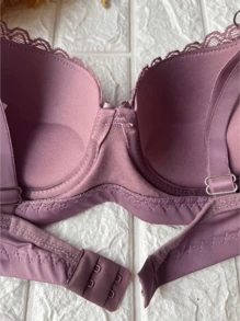 Bra With Reinforced Lace Details And Adjustable Straps Premium Polyamide - Mauve Purple - View 3
