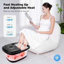 Collapsible Electric Heated Foot Spa With 16 Massage Rollers & Bubbles, Home Use Pedicure Foot Soaker Tub With Remote Control - 黑色 - 查看 2
