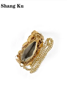 1 Pieza Bolso Cruzado De Moda De Pu Decorado Con Lentejuelas Doradas