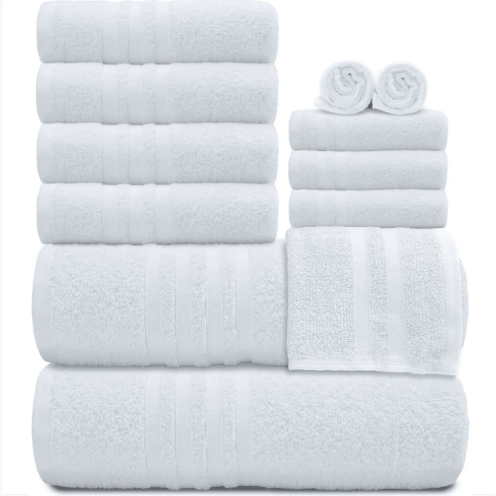 12 Piece Bath Towel Set For Bathroom 2 Bath Towels 4 Hand Towels 6 Washcloths 100% Cotton Soft And Plush Highly Absorbent Soft Towel For Hotel & Spa White - trắng - Xem 1