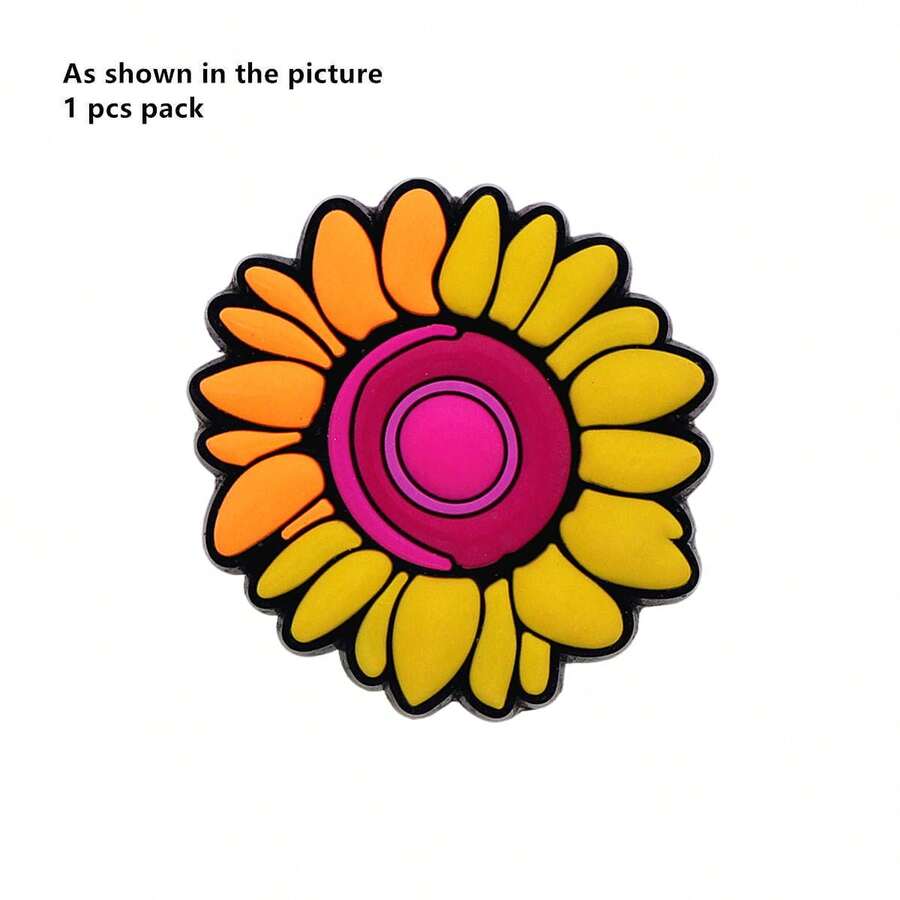 1pc Cartoon PVC Shoe Charms Decorative Badges, Cute Sunflower Shoe