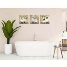 3 件/套浴室/走廊墙壁艺术，SZ HD 优雅帆布画印刷品，米色/棕褐色图片上的花瓶中的绿色春季植物，海报，墙壁艺术，房间装饰用品 - 彩色 - 查看 12