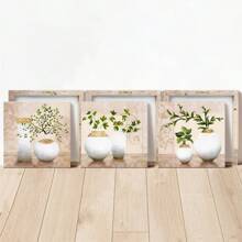 3 件/套浴室/走廊墙壁艺术，SZ HD 优雅帆布画印刷品，米色/棕褐色图片上的花瓶中的绿色春季植物，海报，墙壁艺术，房间装饰用品 - 彩色 - 查看 9