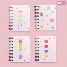 1 pieza/4 piezas Cuaderno adorable, memo espiral, diario de aprendizaje Kawaii y páginas en blanco para notas, cuadernos con patrones de flor, amor y oso, regalos para niños, útiles escolares para maestros, regalos o premios para fiestas de niños, regalos de Navidad y Año Nuevo, pequeños y fáciles de guardar y llevar al aire libre, registro rápido (80 hojas, 160 páginas), cuaderno miniatura adorable, pequeños cuadernos de notas, diarios para niños