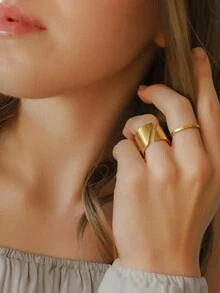 1 件嘻哈风格袖口戒指 18k 镀金不锈钢制成，适合男女搭配日常服装派对装饰 - Hip Hop - 查看 7