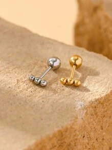 1pc Stainless Steel Three Balls Design Handmade Welding Process Ear Studs For Women's Daily Wear - Yellow Gold - View 1