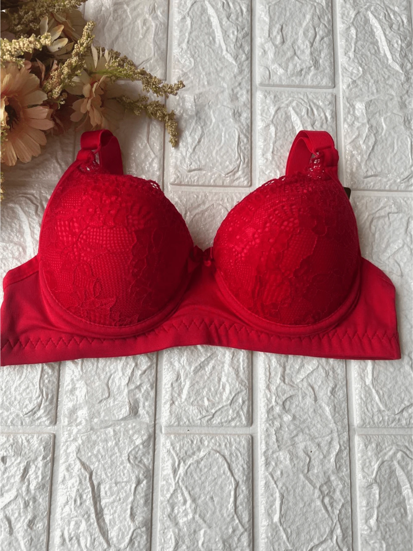 Bra With Reinforced Lace Details And Adjustable Straps Premium Polyamide - Đỏ - Xem 1
