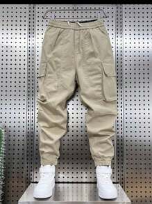 Men's Multi-Pocket Footed Worker Trousers JOGGER - 卡其色 - 查看 1