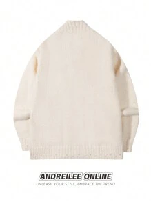 ANDREILEE 男士宽松休闲V领长袖毛衣，带口袋，版型宽松，时尚有型，适合春、秋、冬三季穿着。 - 杏色 - 查看 5