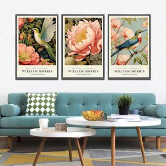 3 st William Morris väggkonstuppsättning med 3 stora inramade vintage botaniska färgglada abstrakta naturblommor Canvaskonst för vardagsrummet kontorsinredning 8"X10" 12"X16" 16"X24"