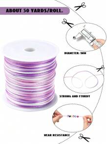 1 rola de 50 de metri 0,1 cm cordon de nailon cu gradient multicolor, potrivit pentru bricolaj, țesut brățări, colier, bijuterii și margele