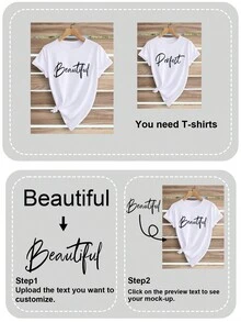 Personalización de texto, sube el texto para personalizar el arte, el nombre o el patrón de bendición impreso en la parte delantera de la ropa, camisetas de manga corta de cuello redondo regular para mujeres, blusas de mujer, regalos festivos, ornamentales, perros, únicos, personalizados, disfraz de Bella, regalos ideales para ella, familia, amigos, niñas rosas, para vacaciones, para aniversarios, ambiente de vacaciones, fiesta de Navidad - Blanco - Ver 4