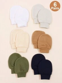 6對新生兒嬰兒手套 0-3個月，四季可穿，純色極簡軟布料，大地色系 - 彩色 - 查看 5