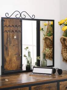 VASAGLE Dressing Table And Stool Set, Dressing Table With Triple Fold Mirror, 3 Drawers, Vanity Table With Steel Frame, Industrial Style, Rustic Brown And Black - Chocolate Brown - View 5