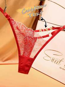 Celana Dalam Thong Huruf Berlian Imitasi Emas & Perak Kustom, Lingerie Renda Bunga Berbentuk V, Pinggang Berongga yang Dapat Diatur, Hadiah Natal - MultiWarna - View 5