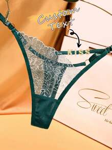 Celana Dalam Thong Huruf Berlian Imitasi Emas & Perak Kustom, Lingerie Renda Bunga Berbentuk V, Pinggang Berongga yang Dapat Diatur, Hadiah Natal - MultiWarna - View 4