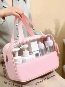 Embroidery Custom Personalized Embroidery Stitched Makeup Bag PVC Semi Transparent Large Capacity Bath Bag PU Waterproof Portable Travel Storage Large Capacity Handbag Anniversary Gift, Birthday Gift, Mother's Day Gift, Father's Day Gift, Friend Gift, Gift For Mom/Dad, Gift For Her/Him, Gift For Girlfriend/Boyfriend/Friend
