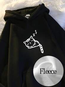 Loose-Fit Cat Print Hoodie Sweatshirt Printed Design