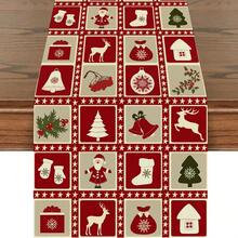 1 件圣诞桌旗，冬季节日亚麻桌旗，驯鹿圣诞老人袜子和冬青设计，适合家庭、餐厅、餐桌装饰，13"X72"/33 厘米 * 183 厘米 - 彩色 - 查看 23