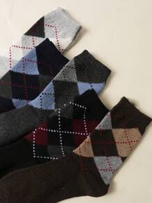 5pairs Men Geometric Pattern Socks, Fall