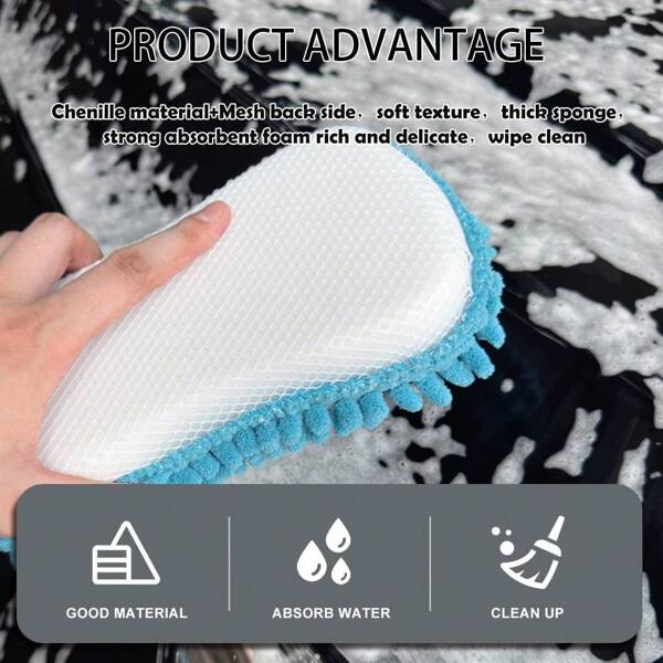 Chenille Sponge Size: 22 X 12 X 5cm, Composed Of 3 Parts: Chenille + Sponge + Mesh, With Chenille As The Main Cleaning Part. Highly Absorbent, Soft, Non-Scratching, Won't Damage Surface. Suitable For Waxing, Polishing, And General Cleaning Of Furniture, Kitchen, Bedroom, Bathroom. Effectively Removes Dust, Dirt, And Grease. Sponge, Soft And Comfortable Fabric. Efficient Cleaning, Long-Lasting.