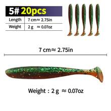 10pcs/20pcs Bicolor T-Shaped Soft Fishing Lures, Smooth Bent-Mouthed Chub Baits, Suitable For Fresh Water And Saltwater Realistic Soft Baits, Fishing Gear, Fishing Accessories