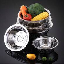 Stainless Steel Colander Strainer. Multifunctional Drain Basket Rice Washing & Draining Basket, Kitchen Tools For Fruits & Vegetables - 24CM - View 8