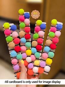 60 条装 可爱彩色 Pom Pom 发带，不伤发质，适合女孩 - 彩色 - 查看 1