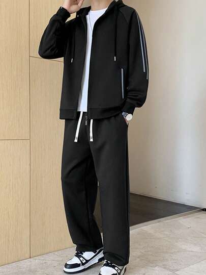 Men's American Casual Sports Hoodie Set, Spring And Autumn Seasons