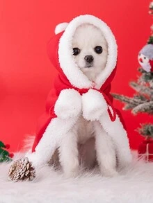 1pc Christmas Pet Cloak, Pet Christmas Costume, Pet Jacket Decoration, Pet Christmas Cosplay, Autumn/Winter Warm Dog Clothing, Christmas Cloak, Christmas Pet Kitten Hooded Cloak Halloween Halloween Costumes