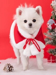 1pc Christmas Pet Cloak, Pet Christmas Costume, Pet Jacket Decoration, Pet Christmas Cosplay, Autumn/Winter Warm Dog Clothing, Christmas Cloak, Christmas Pet Kitten Hooded Cloak Halloween Halloween Costumes