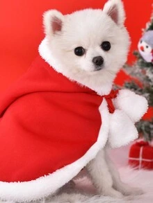 1pc Christmas Pet Cloak, Pet Christmas Costume, Pet Jacket Decoration, Pet Christmas Cosplay, Autumn/Winter Warm Dog Clothing, Christmas Cloak, Christmas Pet Kitten Hooded Cloak Halloween Halloween Costumes