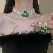 优雅向日葵仿珍珠项链和耳环套装，适合女性婚礼/派对情人节、妈妈、母亲、母亲节、礼物 - 花朵 - 查看 8