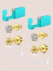 CIZME 一次性耳洞穿刺套装 耳洞穿刺枪套装 金色自穿耳洞穿刺套装 耳环穿刺枪 带耳钉穿刺套装 家用自穿耳洞穿刺枪 银耳洞穿刺套装 防过敏耳环穿刺套装 金色耳洞穿刺枪 小号耳钉 3mm 4mm