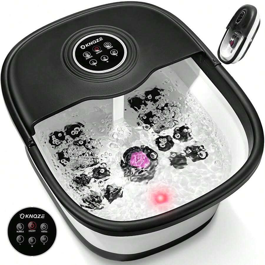 Collapsible Electric Heated Foot Spa With 16 Massage Rollers & Bubbles, Home Use Pedicure Foot Soaker Tub With Remote Control - 黑色 - 查看 1