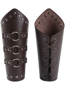 3PCS Men Medieval Knight PU Leather Arm Sheath Warrior Gladiator Samurai Gothic Rivets Shoulder Armors With Arm Strap Set Halloween - Brown - View 3