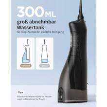Fairywill Water Flosser Cordless Rechargeable USB Charger Dental Irrigator 300ML - Black - View 3