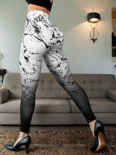 女士高腰紧身打底裤 - 抽象渐变鱼鳞印花，提拉塑形瑜伽裤，适合日常穿着、通勤和运动（舒适弹力）春季款