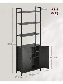 VASAGLE Bibliothèque Verticale à 6 Niveaux avec Porte, Structure en Métal, Étagères Réglables, 24 x 60 x 159,5 cm, pour Salon, Chambre, Noir Boisé et Noir d'Encre - Noir - Voir 7