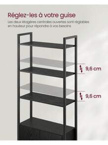 VASAGLE Bibliothèque Verticale à 6 Niveaux avec Porte, Structure en Métal, Étagères Réglables, 24 x 60 x 159,5 cm, pour Salon, Chambre, Noir Boisé et Noir d'Encre - Noir - Voir 6