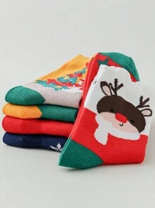 2/3/5 pares de meias masculinas e femininas casais multicoloridas aleatórias quatro estações natal fofo desenho animado árvore de natal boneco de neve alce moda esportiva diária casual meia média