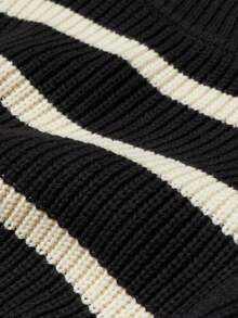 Women's Loose Striped Pullover Sweater, High Neck Long Sleeve Knit Casual Top For Layering, Autumn/Winter