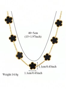 RAYQUEEN 1 Peça Colar Pendente de Flor em Patchwork de Aço Inoxidável, Preto e Branco, Uso Diário Versátil e na Moda para Mulheres - Ouro amarelo - Visão 5