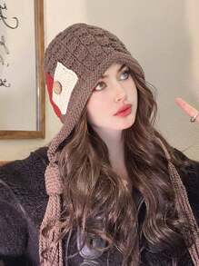 1pc Women's Winter Handmade Tassel Knit Hat, Autumn & Winter Warm Ear Protection Fashionable Beanie, Suitable For Daily Wear, Shopping And Skiing