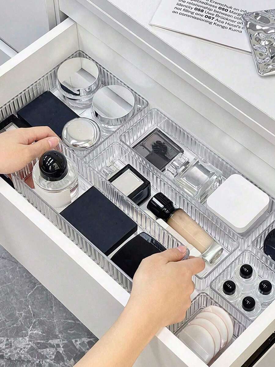 10pcs Makeup Drawer Organizers, Transparent Makeup Storage Boxes With Dividers And Vanity Drawers, Includes 4 Different Sized Clear Plastic Drawers, Makeup Display Rack, And Organizational Compartments, Suitable For Vanity, Desk, Bathroom, Kitchen, And Office Gifts For Women - Multicolor - View 1